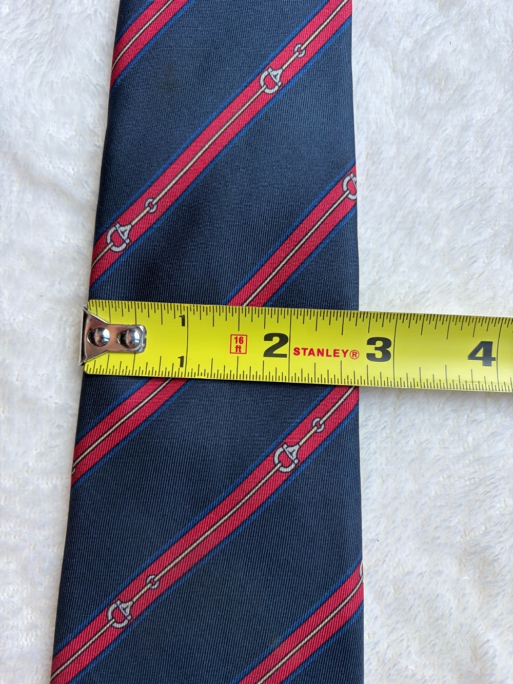 VINTAGE Gucci Men's Striped Tie Navy Red 100% Silk Horsebit Logo Classic - Picture 8 of 10